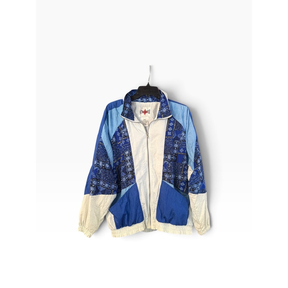 Active Frontier Vintage 90s Colorblock Windbreaker Blue White Paisley Large